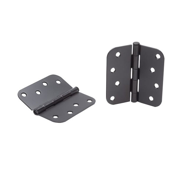 4 In. X 4 In. Matte Black Plain Bearing Steel Hinge With 5/8 In. Radius (Set Of 2)